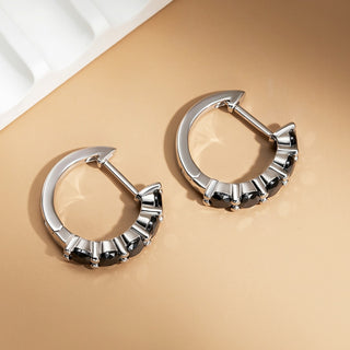 1.0 Ct Black Round Moissanite Hoop Earrings