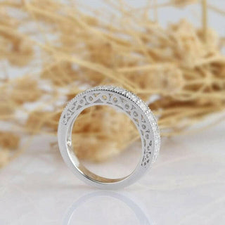 Vintage 14k White Gold Round Moissanite Half Eternity Wedding Band