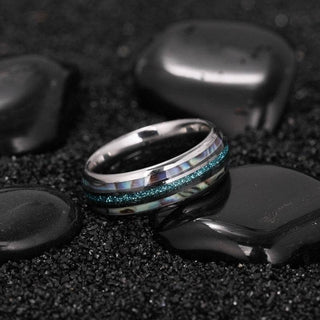 Men's Tungsten Wedding Band with Blue Opal Inlay