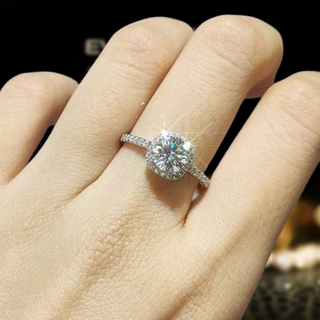 Round Brilliant Cut Moissanite Halo Engagement Ring