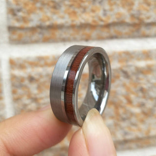 Brushed Tungsten Wedding Band with Wood