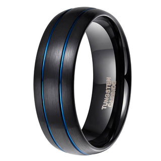 8mm Black Domed Tungsten Men's Wedding Band with Gold Line