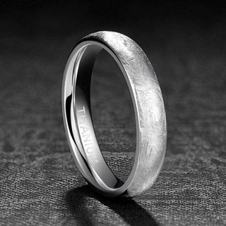 Brushed Dome Titanium Wedding Band with Special Scratches Design