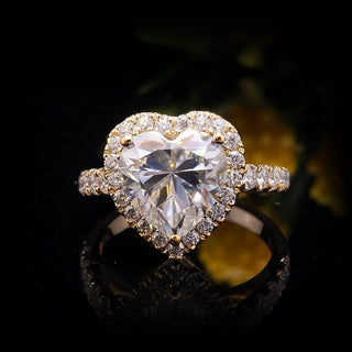 14k Yellow Gold 4.0 Ct Heart Cut Moissanite Halo Engagement Ring