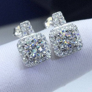 1.0 Ct Round Cut Moissanite Halo Drop Earrings