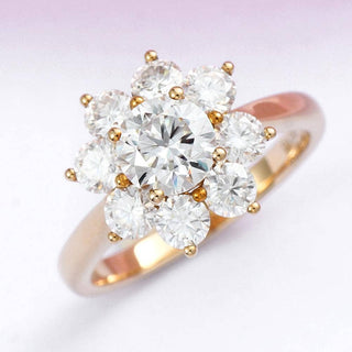 1.0 Ct Flower Shape Diamond Halo Engagement Ring