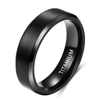 Unisex Beveled Matte Black Titanium Wedding Band