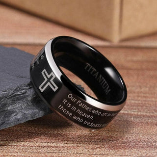 Unisex Black Titanium Wedding Band with Bible Verse