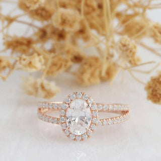 14k Rose Gold 1.0 Ct Oval Cut Halo Engagement Ring