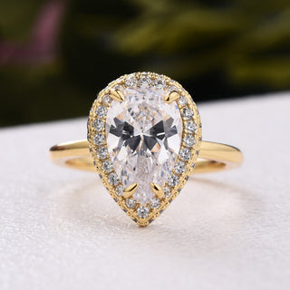 Pear Cut 2.5ct Diamond Solitaire with Halo Engagement Ring