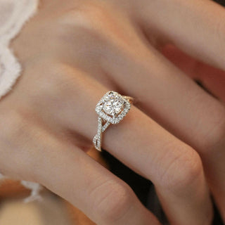 Round Cut Halo Moissanite Twist Engagement Ring