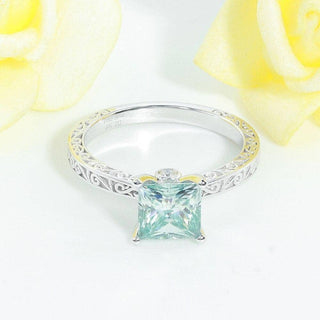 14K White Gold 2.5 Ct Blue Princess Cut Engagement Ring