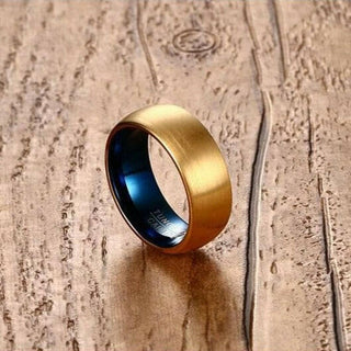 Domed Gold & Blue Tungsten Men's Wedding Band