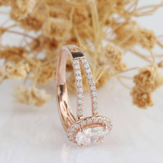 14k Rose Gold 1.0 Ct Oval Cut Halo Engagement Ring