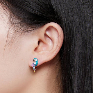 Cute Created Diamond Parrot Hoop Earrings