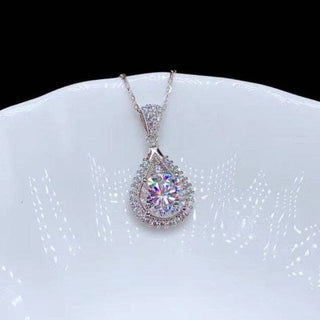 3.0 Ct Round Moissanite Waterdrop Style Pendant Necklace