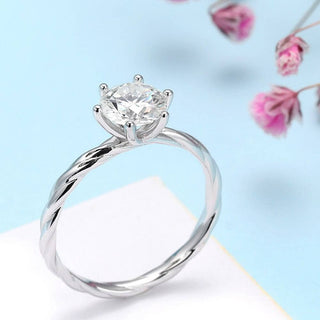 Round Cut Moissanite Twist Band Solitaire Engagement Ring