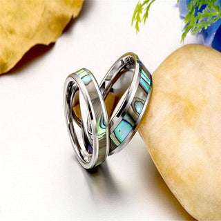 Beveled Tungsten Carbide Wedding Band with Abalone Inlay