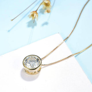 18K Yellow Gold 5.0 Ct Round Moissanite Pendant Necklace