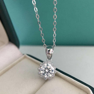 1.0 Ct Round Cut Moissanite Flower Bud Pendant Necklace