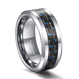 Tungsten Men's Wedding Band with Black & Blue Carbon Fiber