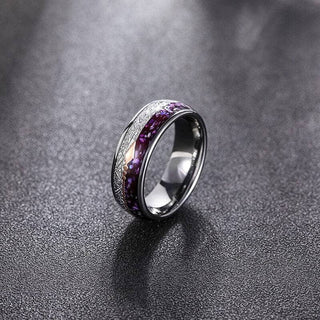 Men's Tungsten Wedding Band with Purple Agate Meteorites