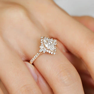 18k Yellow Gold Marquise Cut Moissanite Halo Engagement Ring
