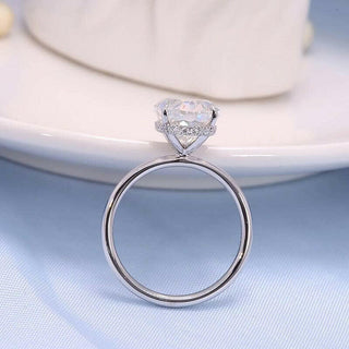 18k White Gold 7.0 Ct Oval Moissanite Hidden Halo Engagement Ring