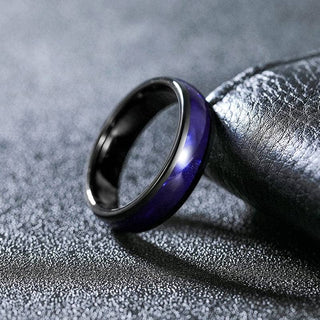 Blue Dome Tungsten Wedding Band with Crushed Shell