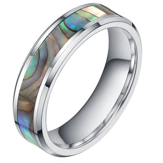 Tungsten Men's Wedding Band with Green Abalone Inlay
