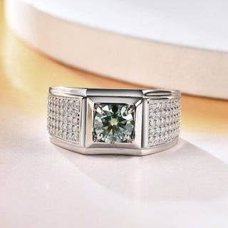 1.0 Ct Green Round Moissanite Iced Out Men's Wedding Ring