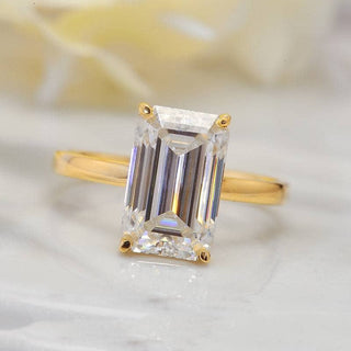 Classic 18k Yellow Gold 4.0 Ct Emerald Cut Moissanite Engagement Ring