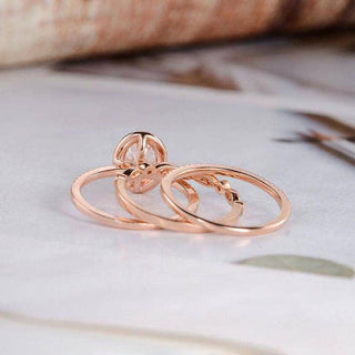 1.5 Ct Oval Moissanite 14k Rose Gold Halo Engagement Ring Set