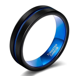 Black Tungsten Men's Wedding Band with Blue Groove