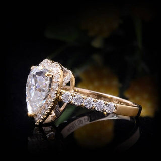 14k Yellow Gold 4.0 Ct Heart Cut Moissanite Halo Engagement Ring