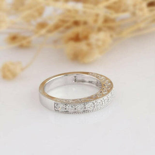 Vintage 14k White Gold Round Moissanite Half Eternity Wedding Band