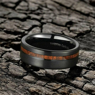 Black Tungsten Carbide with Wood Inlay Ring Band