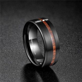 Black Tungsten Carbide with Wood Inlay Ring Band