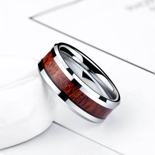 8mm Tungsten Men's Wedding Band with Wood Inlay