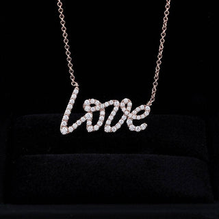 18k Rose Gold Round Moissanite Love Pendant Necklace