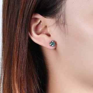 1.0 Ct Round Cut Green Moissanite Stud Earrings