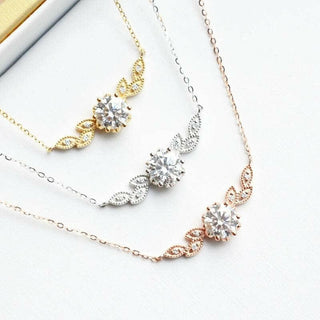 14K Gold 1.0 Ct Moissanite Floral Leaf Necklace