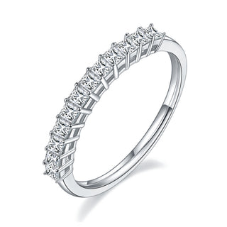 White Gold Wedding Band with Half Eternity Princess-Cut Moissanite