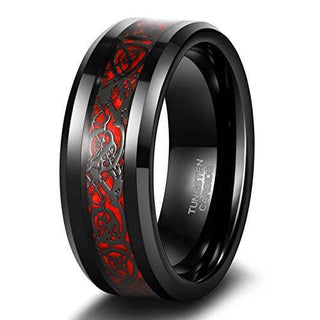 Black Tungsten Men's Wedding Band with Celtic Dragon Inlay