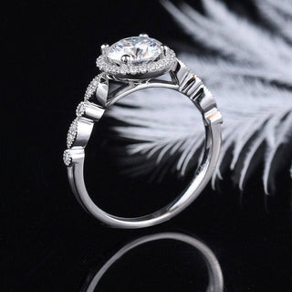 1.2 Ct Round Cut Halo Moissanite 14k White Gold Engagement Ring