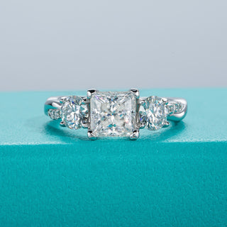 1.5 Ct Princess Cut Moissanite Three Stone Engagement Ring