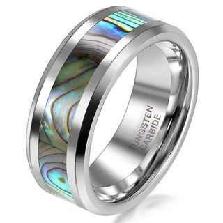 Beveled Tungsten Carbide Wedding Band with Abalone Inlay