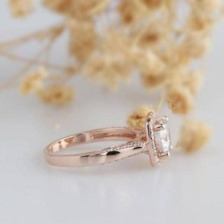 14k Rose Gold Halo Moissanite Engagement Ring