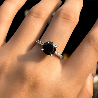 Round Cut 2.0ct Black Diamond White Gold Engagement Ring