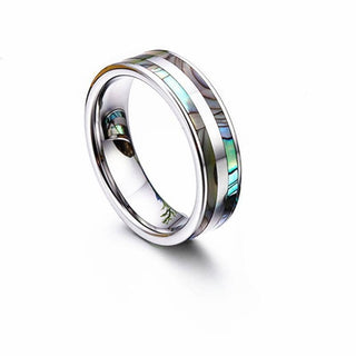 Tungsten Wedding Band with Double Abalone Shell Inlay